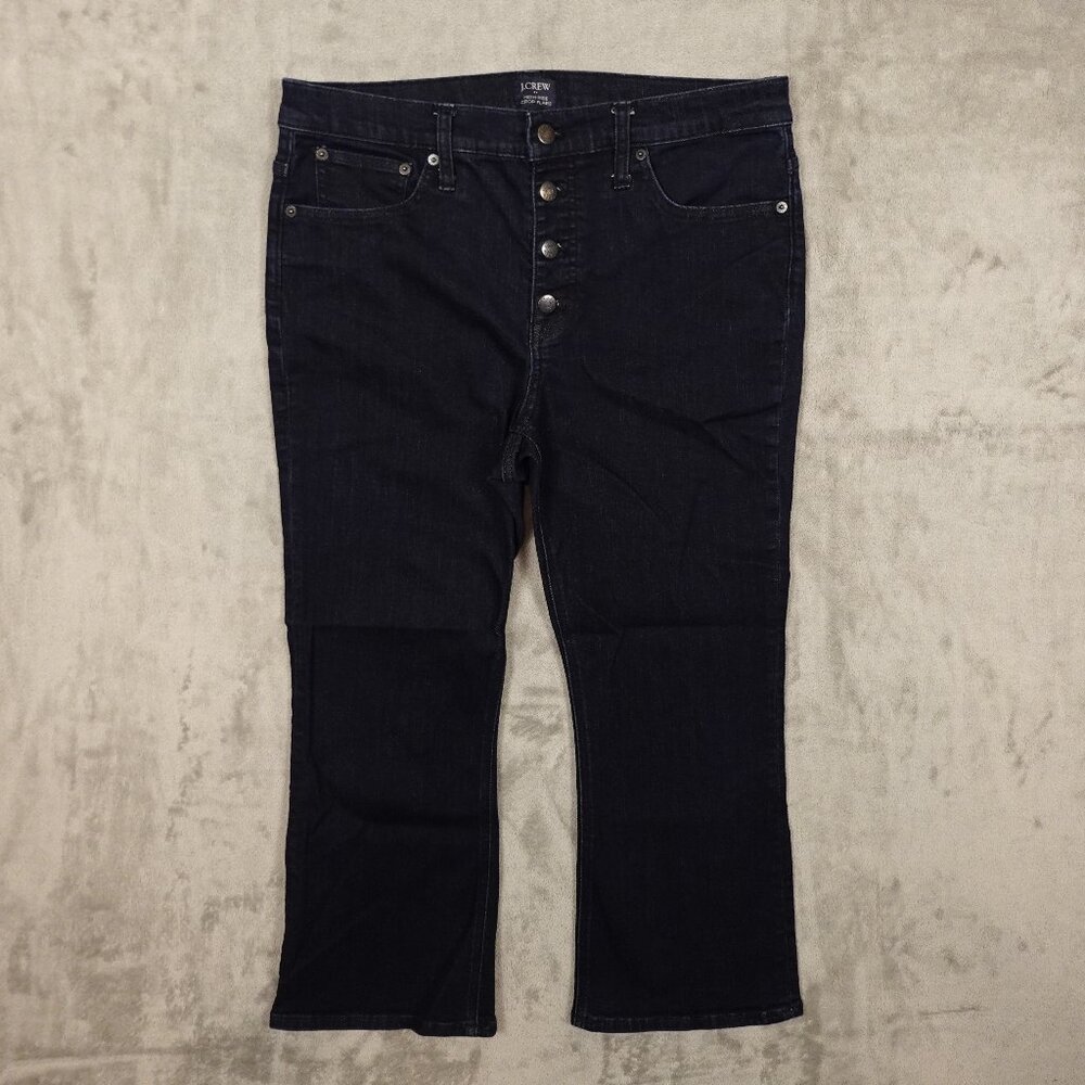 J. Crew jeans high rise crop flare women's 31 dark indigo blue button fly‎